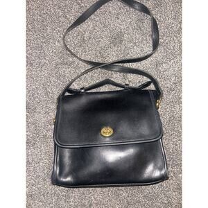 Vintage COACH Court Bag Black Leather Crossbody With Leather Top Handle #9870
